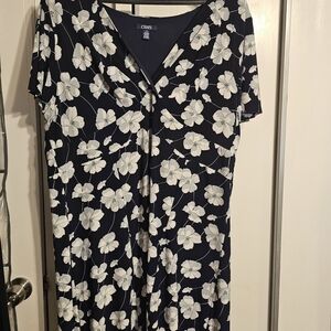 Chaps Women's Plus Size Navy and White Floral Dress Like New